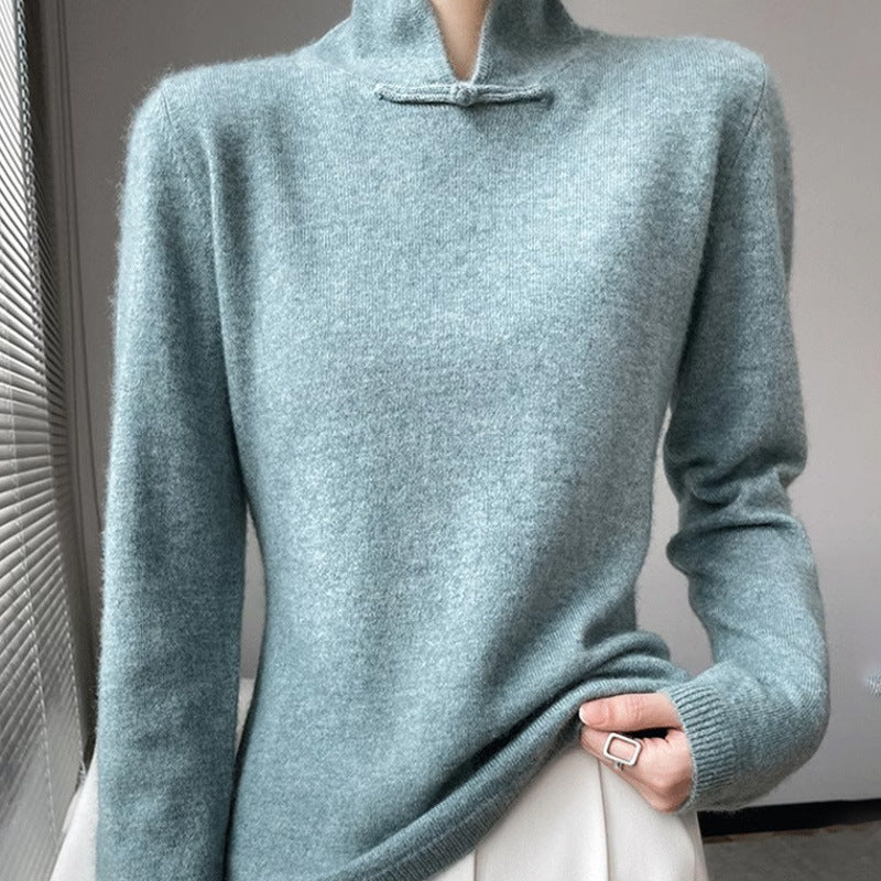 Women's Half-turtleneck Sweater With Soft Design And Inner Wear Base Buckle