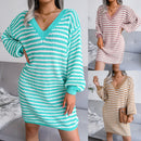 Ins Striped Sweater Dress V-neck Long Sleeve Dresses For Women