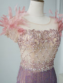 New Feather Heavy Industry Mid Length Crystal Evening Dress