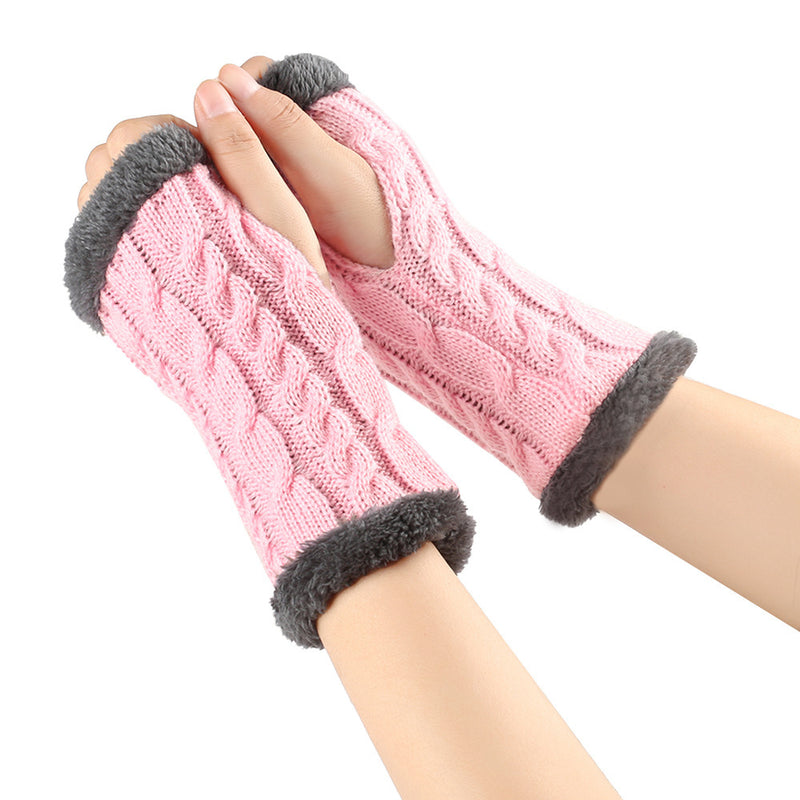 Fleece-lined Fluffy Gloves Twist Knitted Finger Leakage