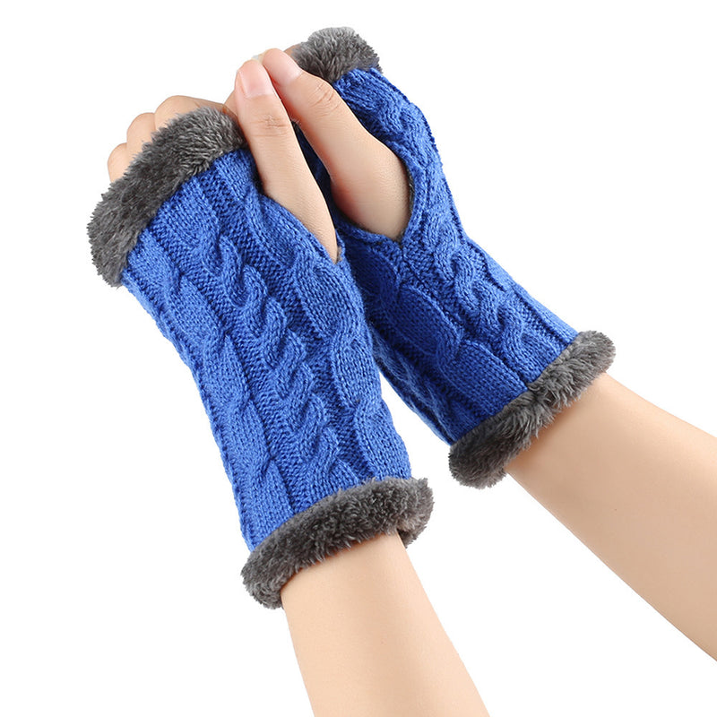 Fleece-lined Fluffy Gloves Twist Knitted Finger Leakage