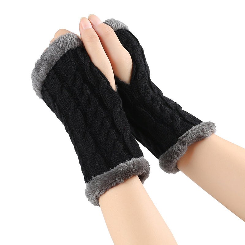 Fleece-lined Fluffy Gloves Twist Knitted Finger Leakage