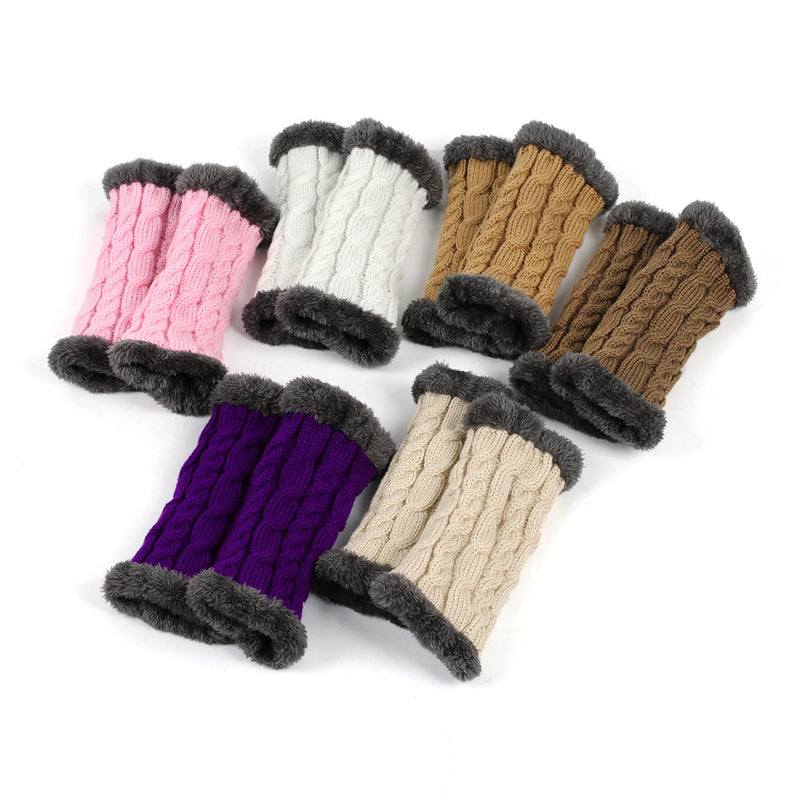 Fleece-lined Fluffy Gloves Twist Knitted Finger Leakage