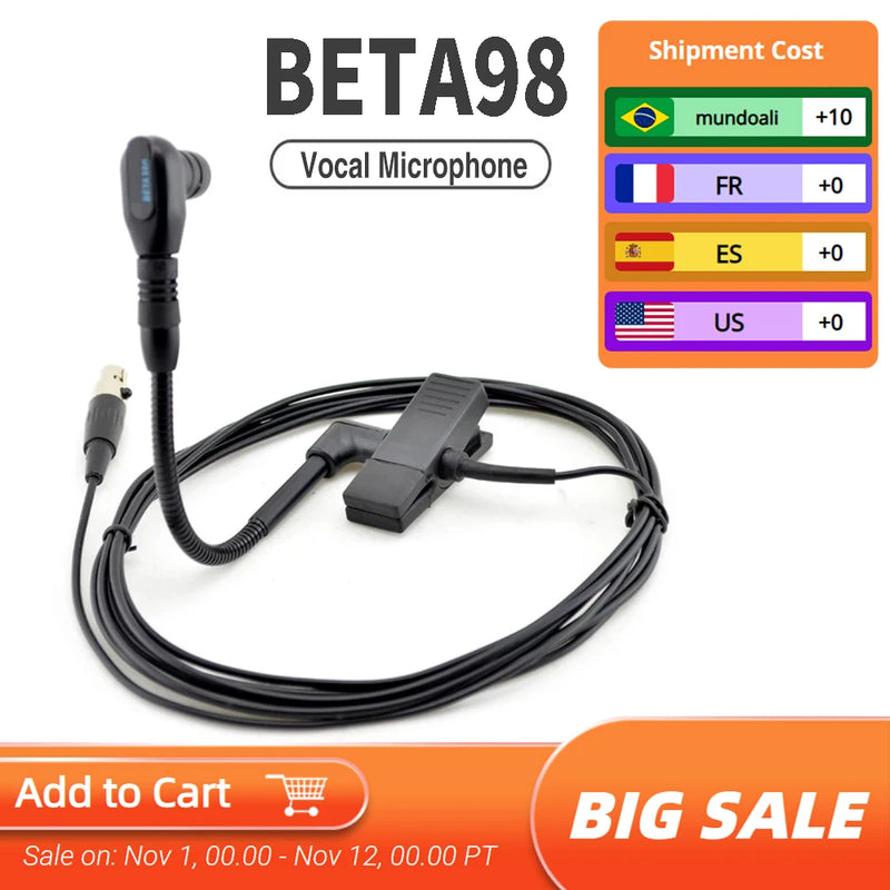 Beta98 Cardioid Condenser Saxophone Instrument Microphone BETA98H/C For Brass Woodwinds Percussion