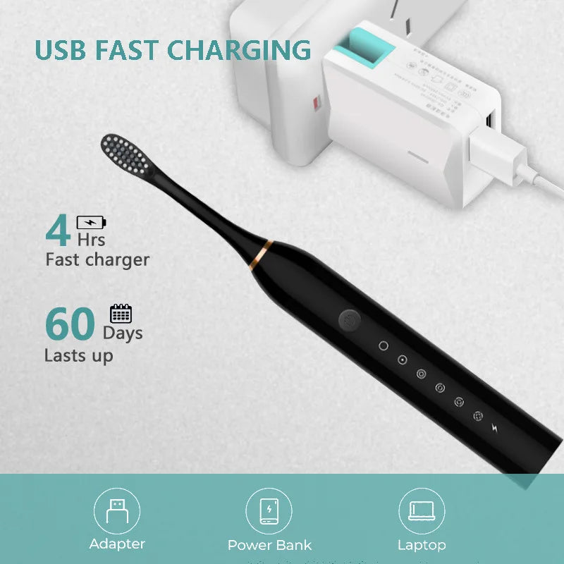 Xiaomi 6 Gear Powerful Sonic Electric Toothbrush USB Waterproof Smart Rechargeable Toothbrush Washable 8 brush heads Whitening