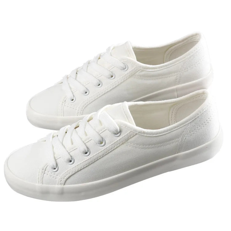 Unisex White Canvas Shoes Casual Summer Vulcanized Shoes Lace-up Students Cloth Shoe Women's Flats Sneakers Women Board Shoes