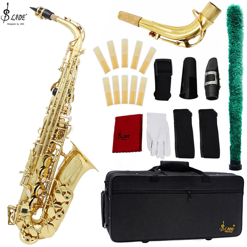 Eb Alto Saxophone Brass Lacquered Gold Professional Woodwind Instrument E Flat Sax With Case Strap Musical Instrument Parts