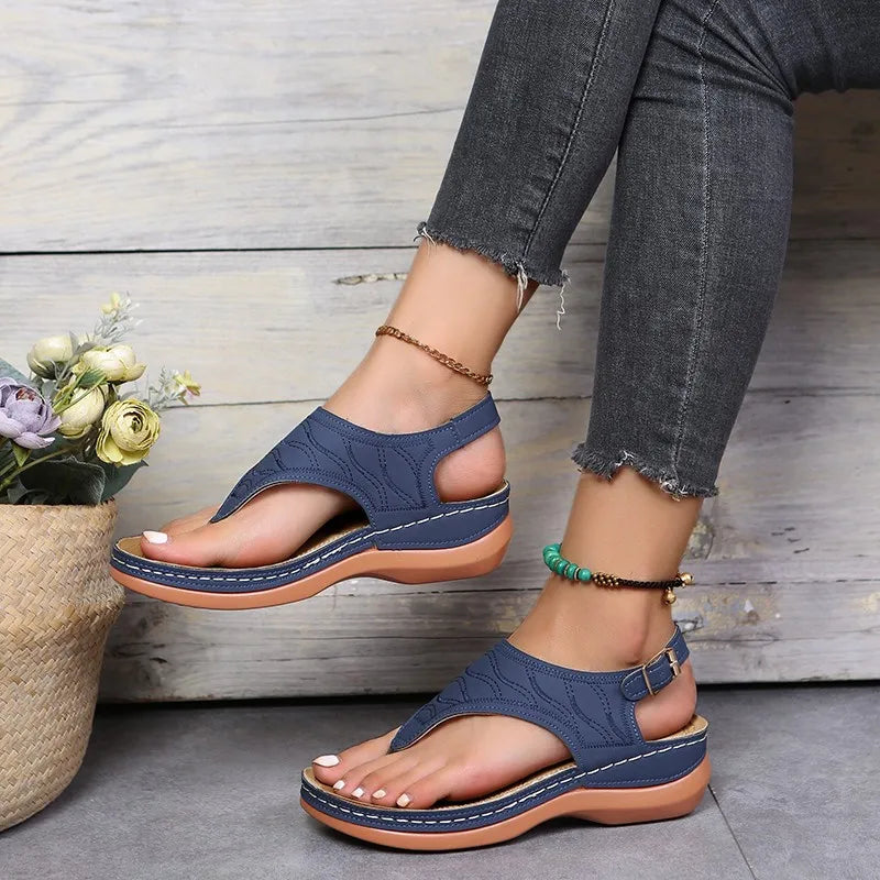 2022 Summer Women Strap Sandals Women's Flats Open Toe Solid Casual Shoes Rome Wedges Thong Sandals Sexy Ladies Shoes