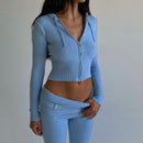 Hoodie Suit Women Leisure Sexy Zip Long Sleeve Sweater And High Waist Long Pants Set