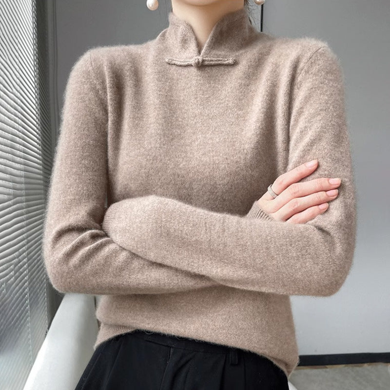 Women's Half-turtleneck Sweater With Soft Design And Inner Wear Base Buckle