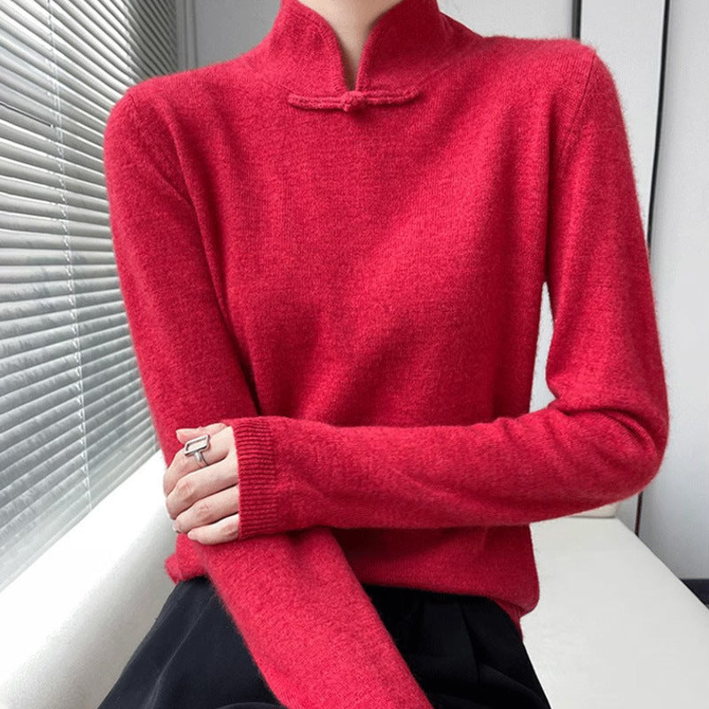 Women's Half-turtleneck Sweater With Soft Design And Inner Wear Base Buckle