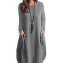 Women's Autumn Cotton And Linen Loose Casual Solid Color Long-sleeved Dress