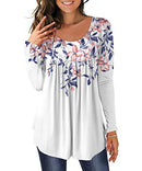 MAYAMANG Women's Floral Tunic Tops Casual Blouse V Neck Long Sleeve Buttons Up T-Shirts (2 Long sleeve-white, Large)