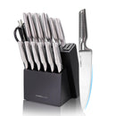 Charmline Knife Set, 15 Pieces Chef Knife Block Set with Built in Knife Sharpener Block Built in, Dishwasher Safe, Stainless Steel Kitchen Knife Set, Rubberwood base, black