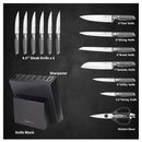 Charmline Knife Set, 15 Pieces Chef Knife Block Set with Built in Knife Sharpener Block Built in, Dishwasher Safe, Stainless Steel Kitchen Knife Set, Rubberwood base, black